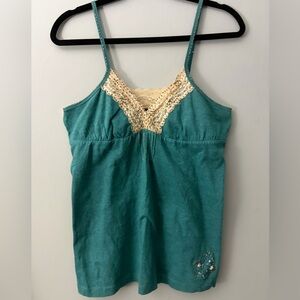 Vintage 100% Cotton Elegant Teal Camisole with Lace Trim